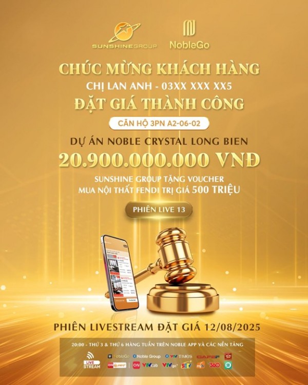 Căn hộ hàng hiệu siêu V.I.P của Sunshine Group tại phía Đông Hà Nội sẽ lên sóng phiên livestream 15/8