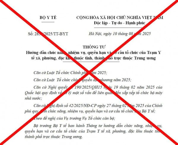 Bộ Y tế cảnh báo văn bản giả mạo liên quan chức năng, nhiệm vụ của trạm y tế xã, phường