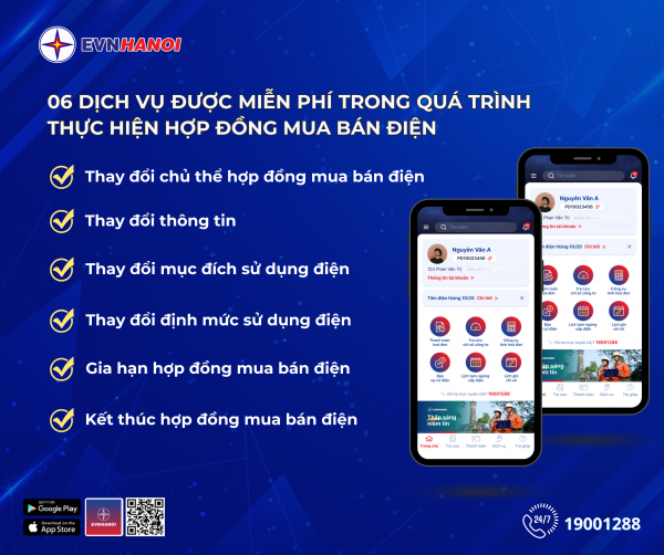 EVNHANOI miễn phí 6 dịch vụ trong hợp đồng mua bán điện