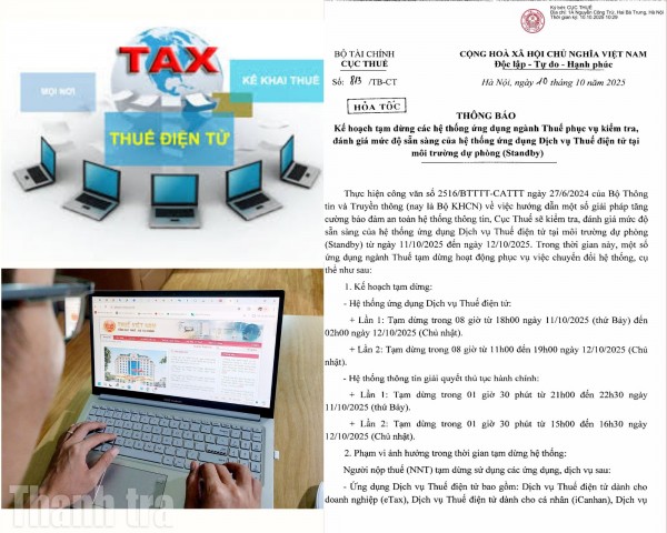 Tạm dừng một số ứng dụng ngành Thuế phục vụ kiểm tra, đánh giá