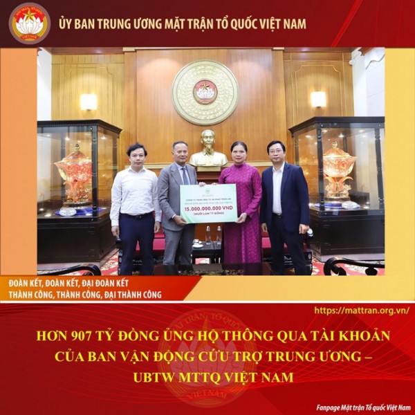 Hơn 907 tỷ đồng đăng ký ủng hộ thông qua Ban Vận động Cứu trợ Trung ương
